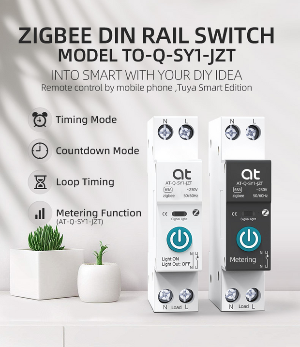 AT-Q-SY1 WiFi Din Rail Switch Metering ZigBee Smart Relay